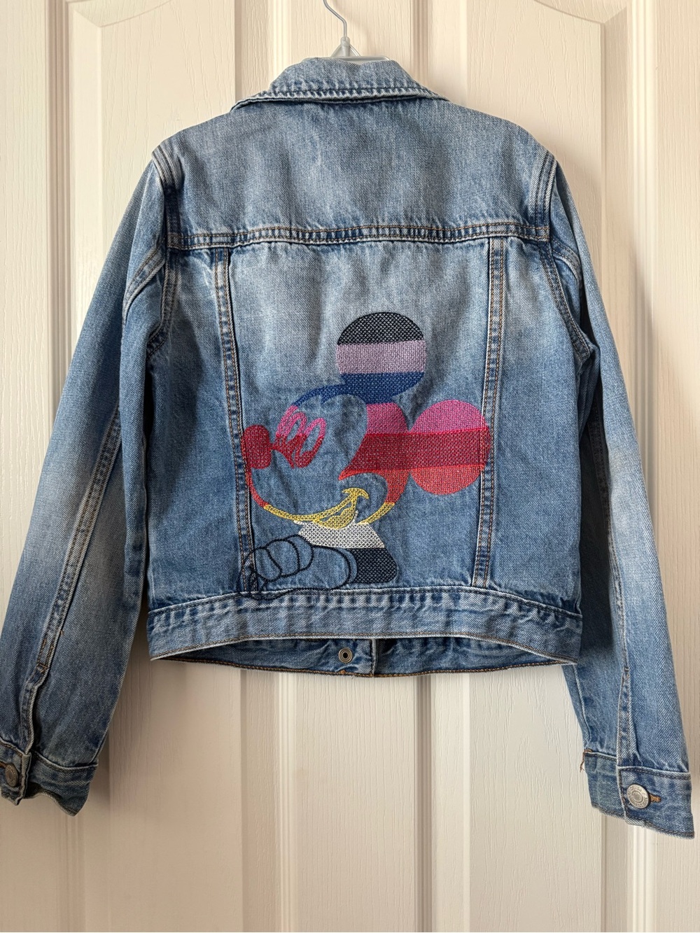 GAP Light Blue Denim Jacket with Multicolor Mickey Graphic